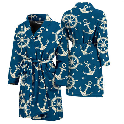 Anchor Pattern Print Design 01 Men Bathrobe-JORJUNE.COM