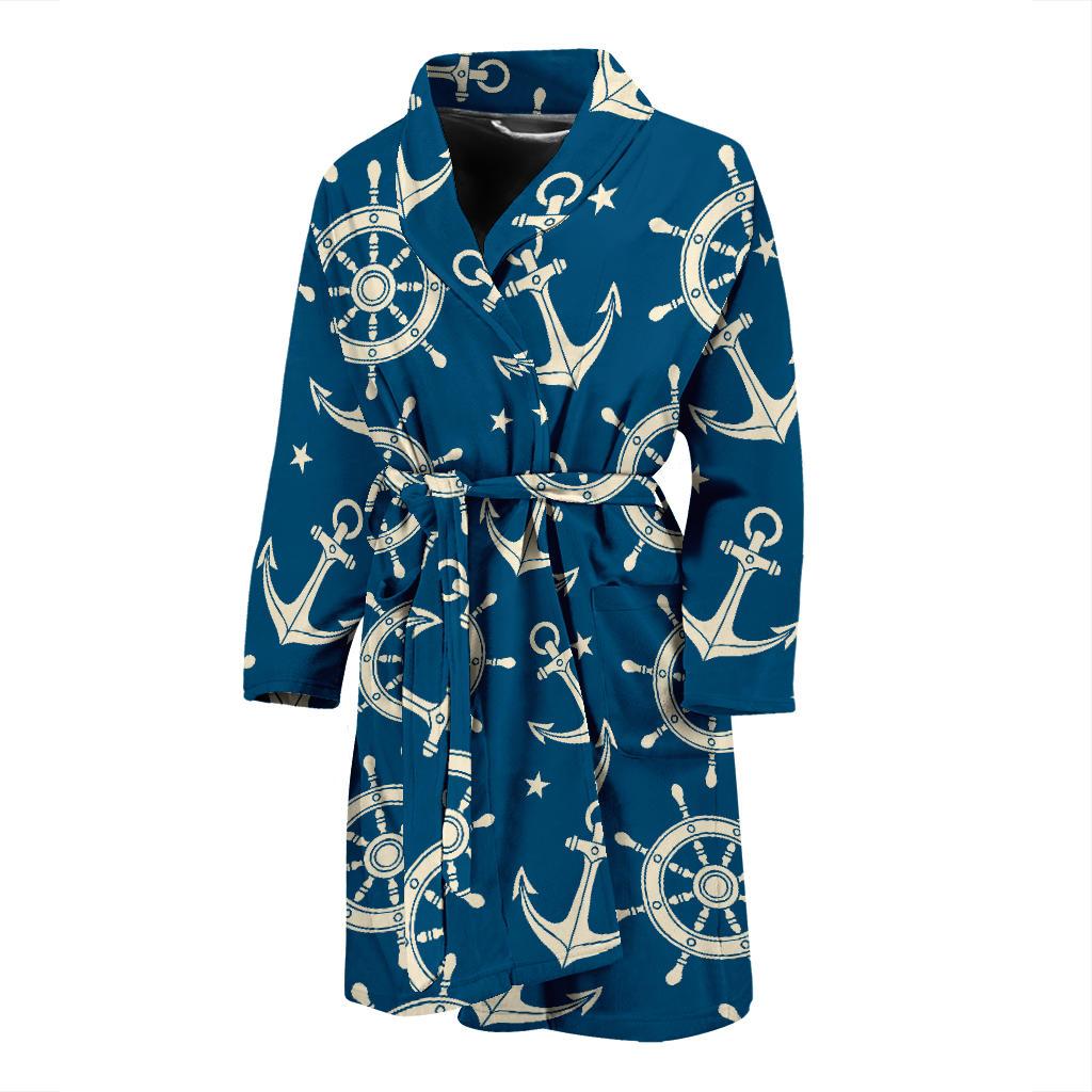 Anchor Pattern Print Design 01 Men Bathrobe-JORJUNE.COM