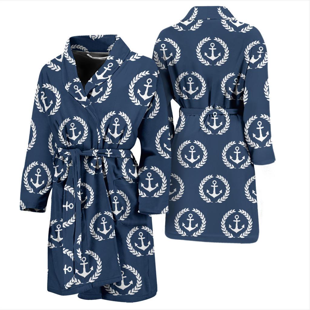 Anchor Pattern Print Design 04 Men Bathrobe-JORJUNE.COM