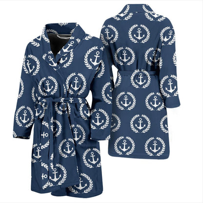Anchor Pattern Print Design 04 Men Bathrobe-JORJUNE.COM