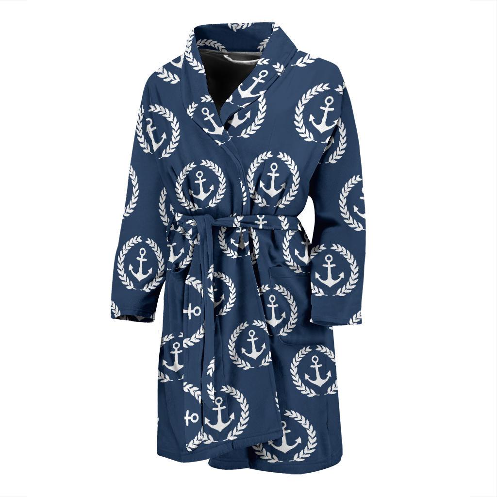 Anchor Pattern Print Design 04 Men Bathrobe-JORJUNE.COM