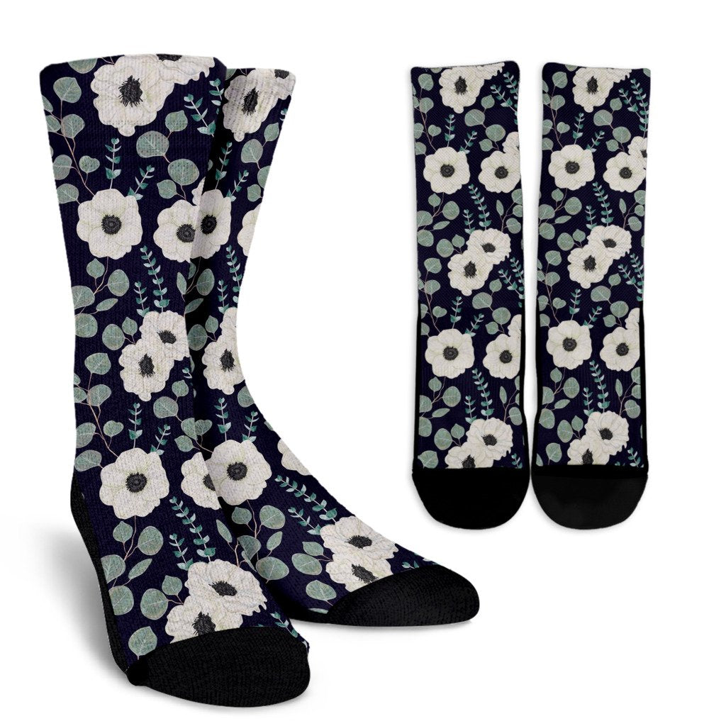 Anemone Pattern Print Design AM01 Crew Crew Socks-JORJUNE.COM