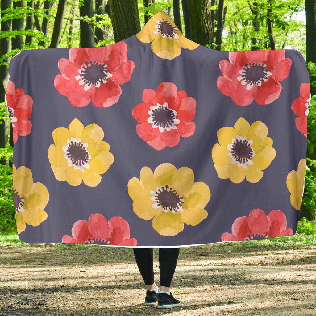 Anemone Pattern Print Design AM010 Hooded Blanket-JORJUNE.COM
