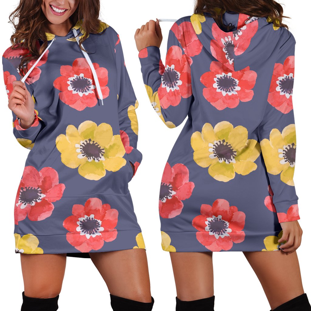 Anemone Pattern Print Design AM010 Women Hoodie Dress