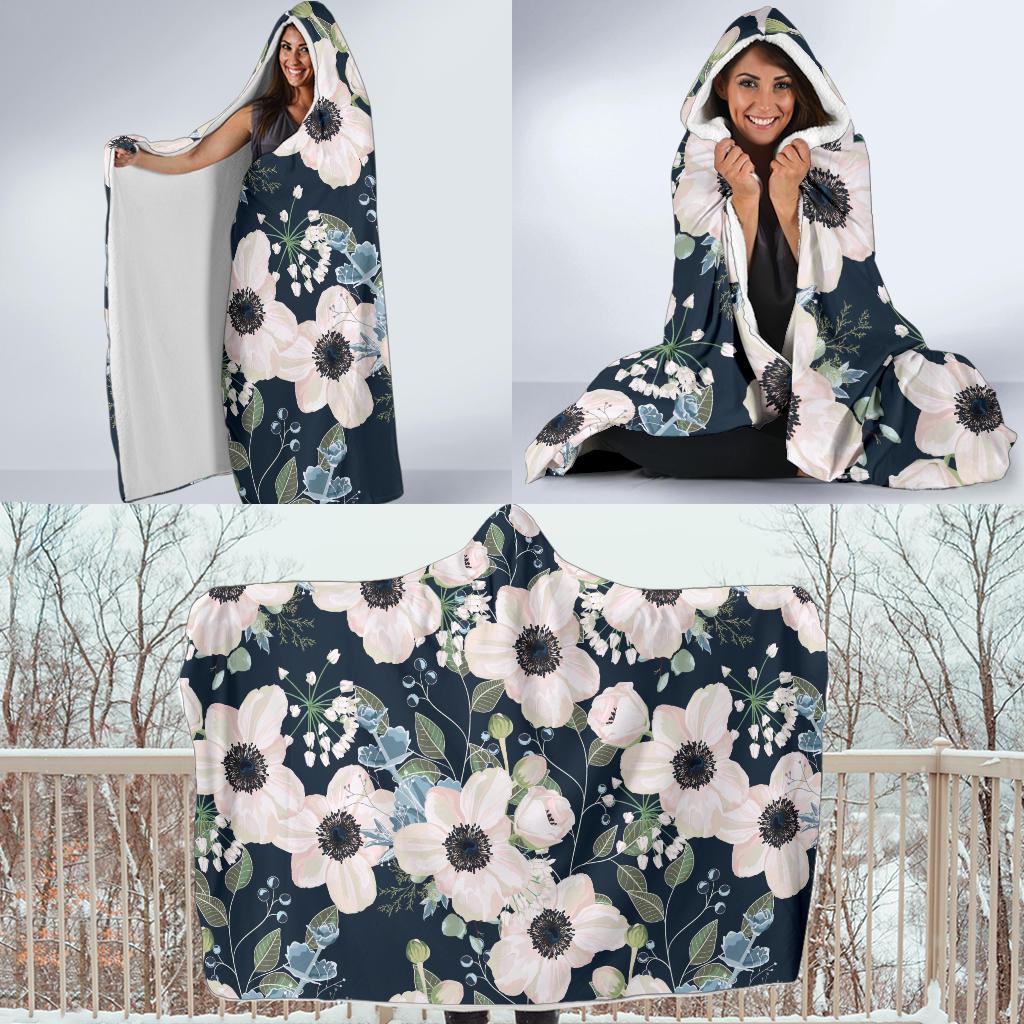Anemone Pattern Print Design AM02 Hooded Blanket-JORJUNE.COM