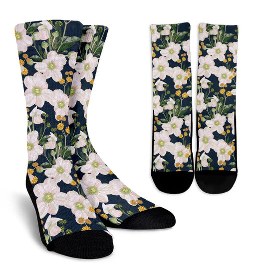 Anemone Pattern Print Design AM04 Crew Crew Socks-JORJUNE.COM