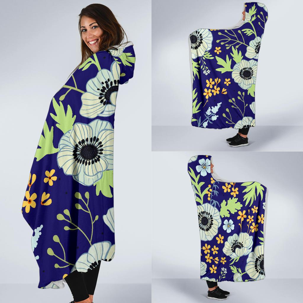 Anemone Pattern Print Design AM06 Hooded Blanket-JORJUNE.COM