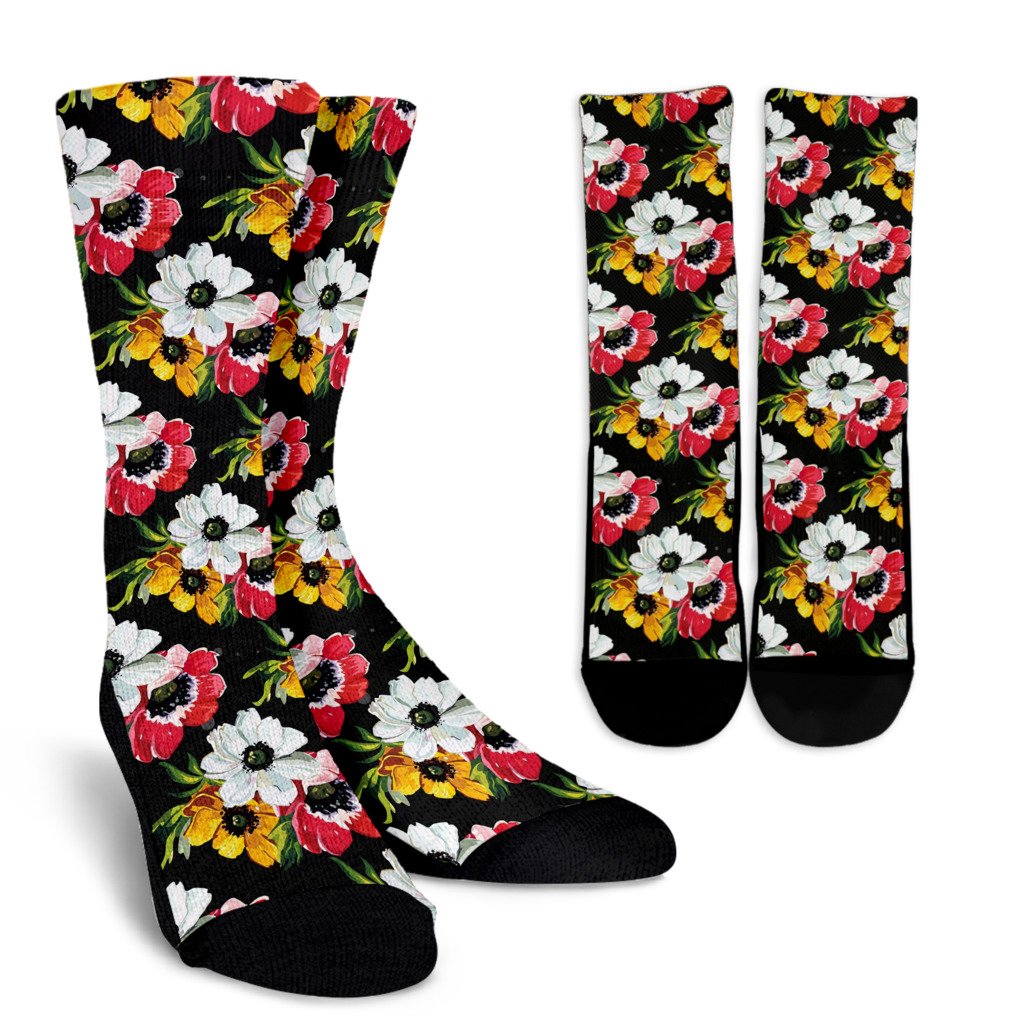 Anemone Pattern Print Design AM07 Crew Crew Socks-JORJUNE.COM