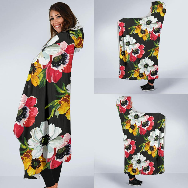 Anemone Pattern Print Design AM07 Hooded Blanket-JORJUNE.COM