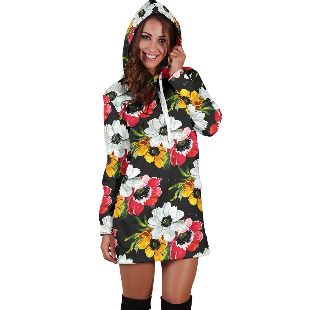 Anemone Pattern Print Design AM07 Women Hoodie Dress