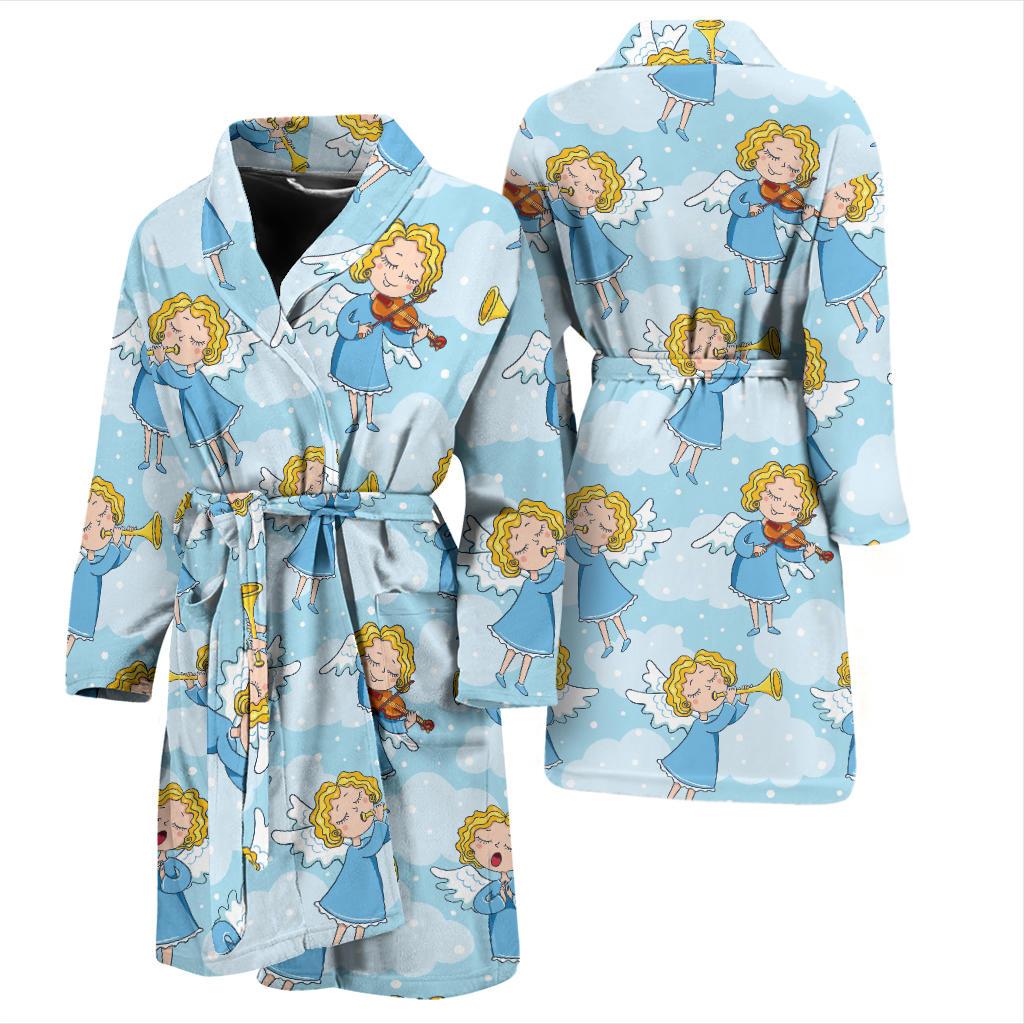 Angel Musician Pattern Print Design 09 Men Bathrobe-JORJUNE.COM