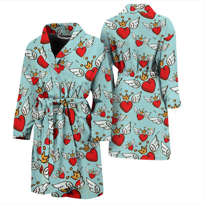 Angel Wings Heart Pattern Print Design 02 Men Bathrobe-JORJUNE.COM