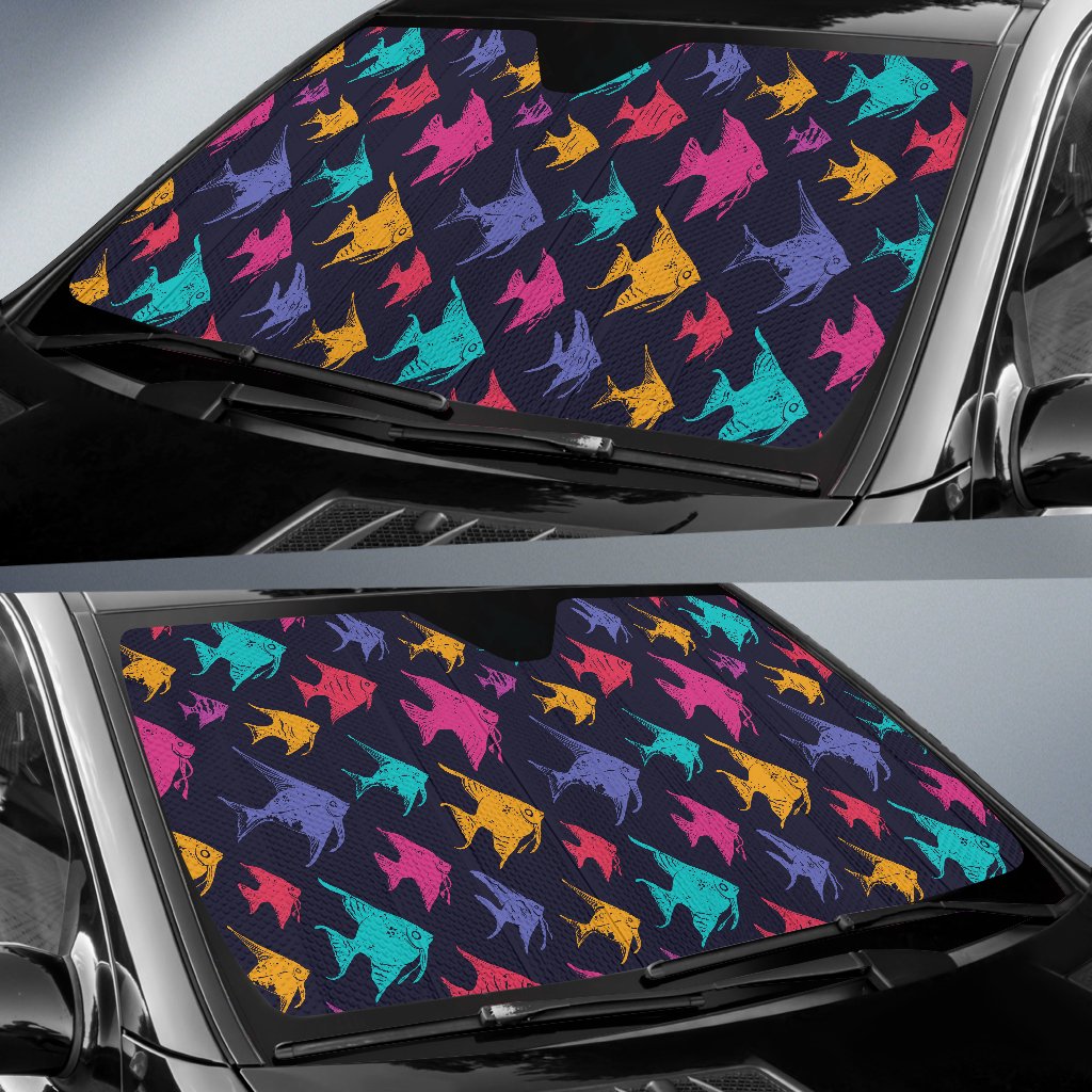 Angelfish Colorful Pattern Print Design 03 Car Sun Shade-JORJUNE.COM