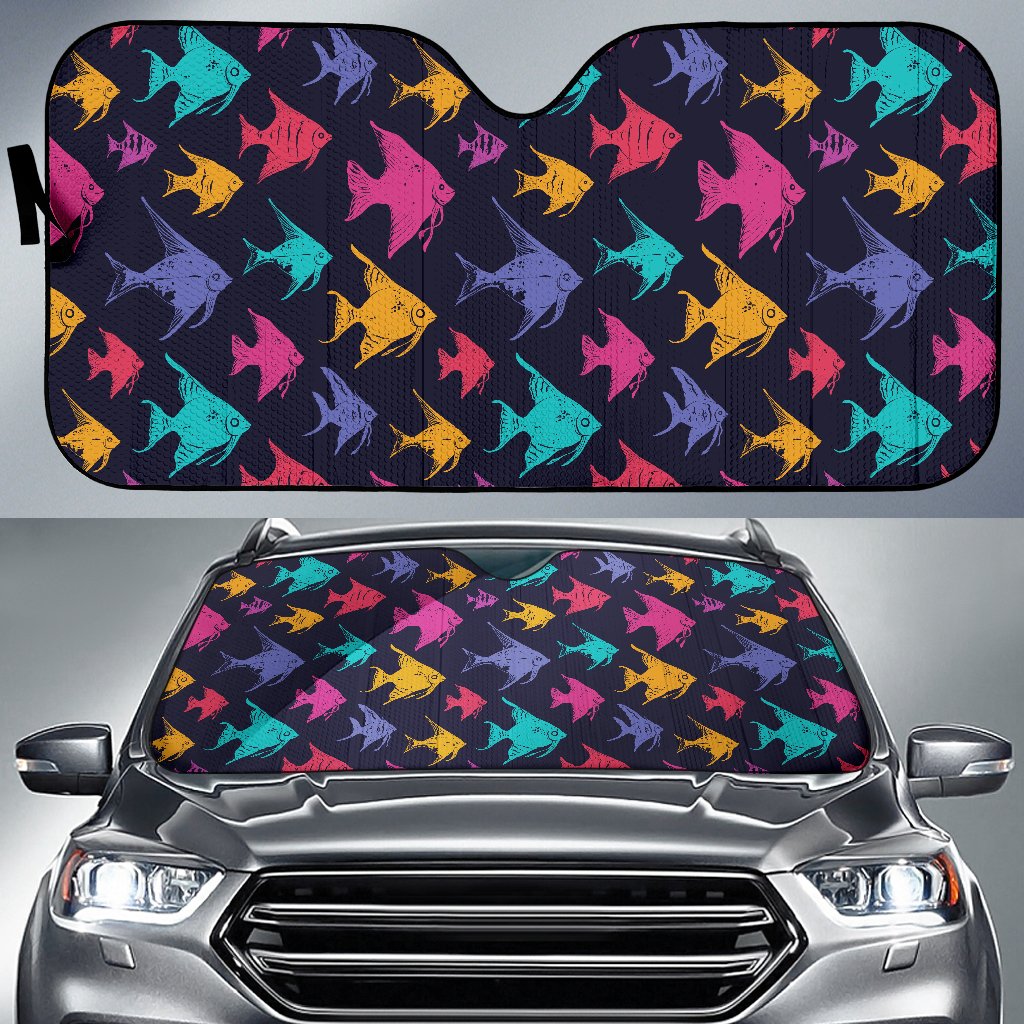 Angelfish Colorful Pattern Print Design 03 Car Sun Shade-JORJUNE.COM