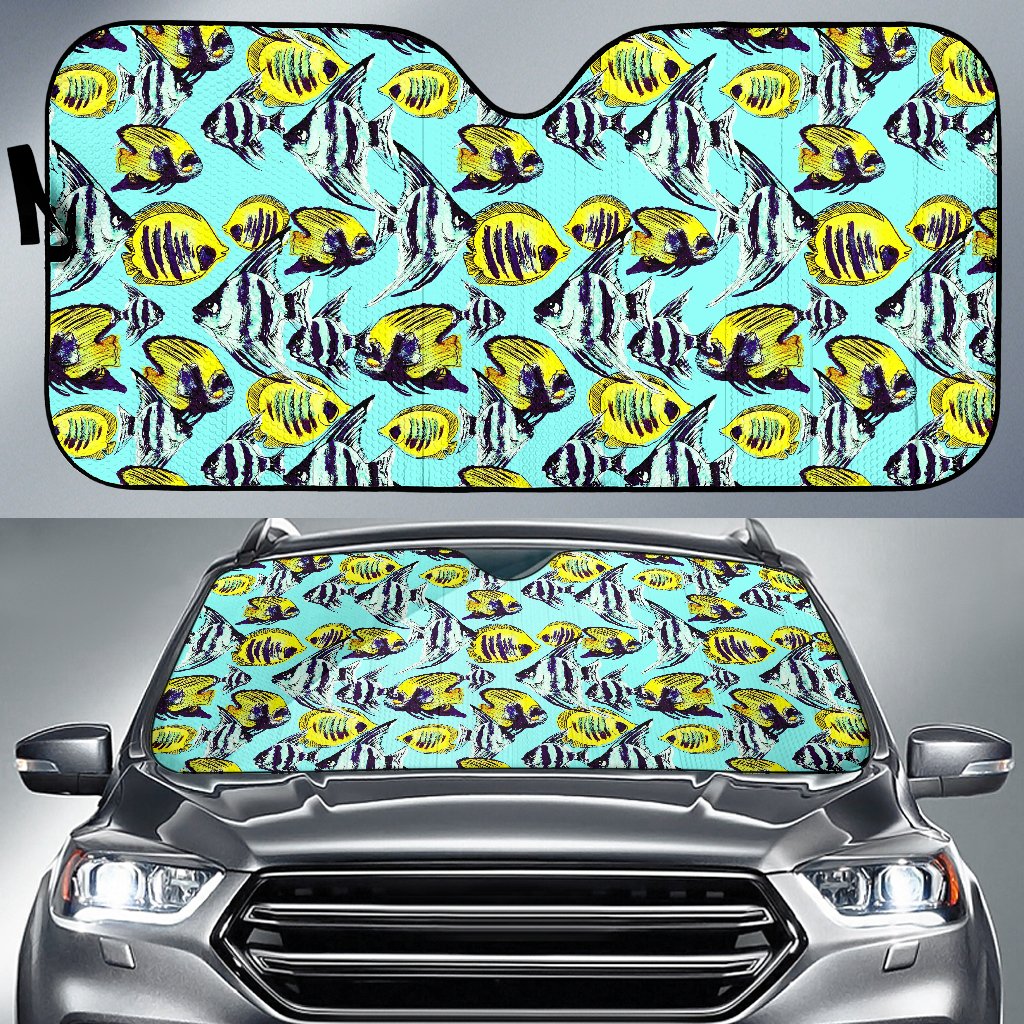 Angelfish Pattern Print Design 02 Car Sun Shade-JORJUNE.COM