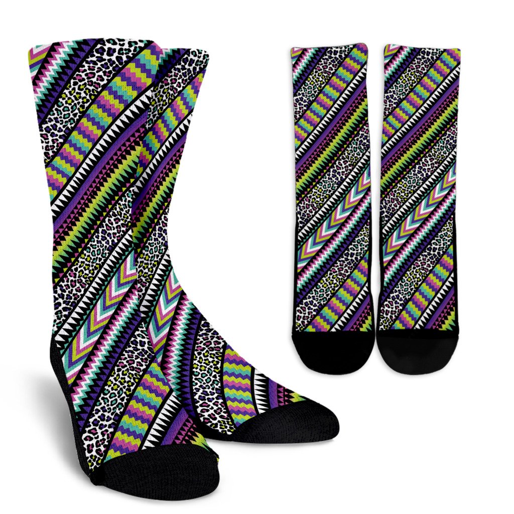 Animal Skin Aztec Rainbow Crew Socks