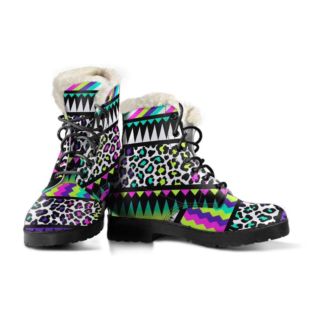 Animal Skin Aztec Rainbow Faux Fur Leather Boots