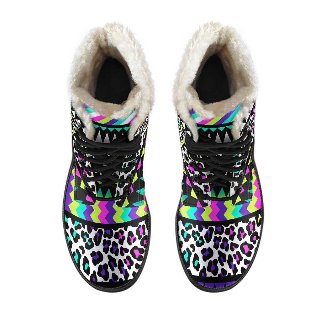 Animal Skin Aztec Rainbow Faux Fur Leather Boots