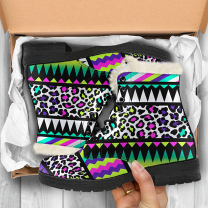 Animal Skin Aztec Rainbow Faux Fur Leather Boots