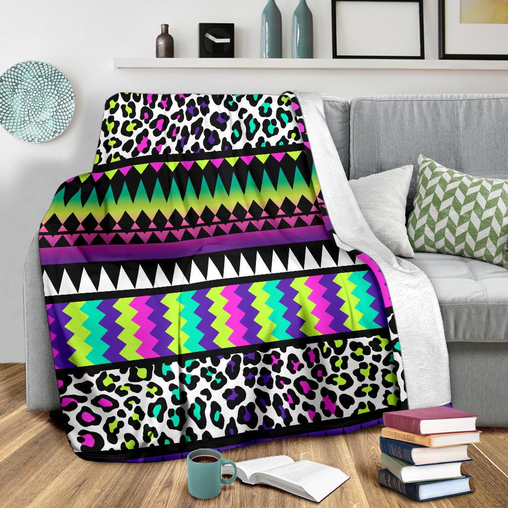 Animal Skin Aztec Rainbow Fleece Blanket