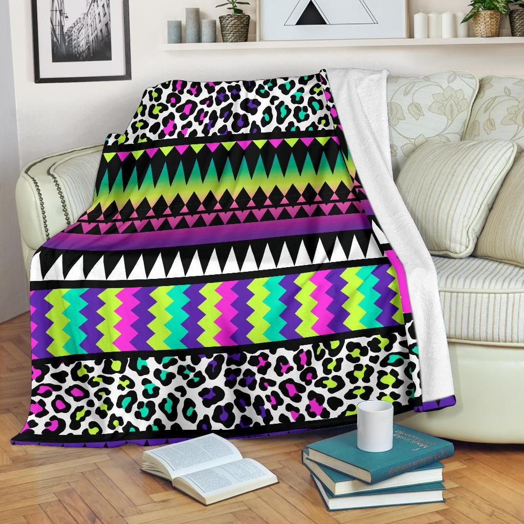 Animal Skin Aztec Rainbow Fleece Blanket