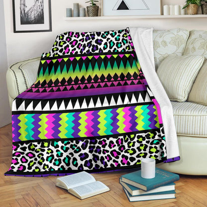 Animal Skin Aztec Rainbow Fleece Blanket