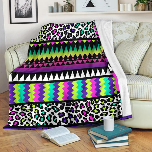Animal Skin Aztec Rainbow Fleece Blanket
