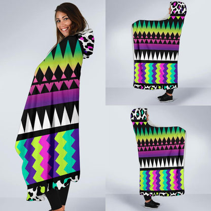 Animal Skin Aztec Rainbow Hooded Blanket-JORJUNE.COM