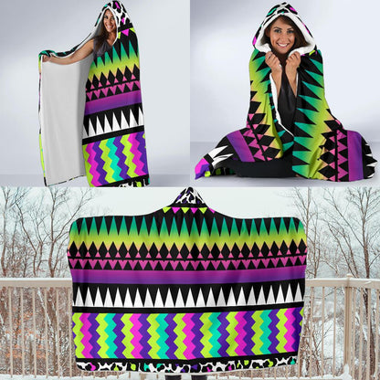 Animal Skin Aztec Rainbow Hooded Blanket-JORJUNE.COM