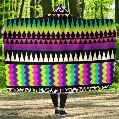 Animal Skin Aztec Rainbow Hooded Blanket-JORJUNE.COM