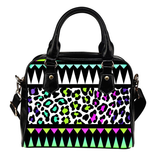 Animal Skin Aztec Rainbow Leather Shoulder Handbag