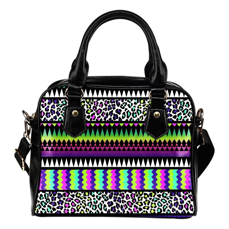 Animal Skin Aztec Rainbow Leather Shoulder Handbag