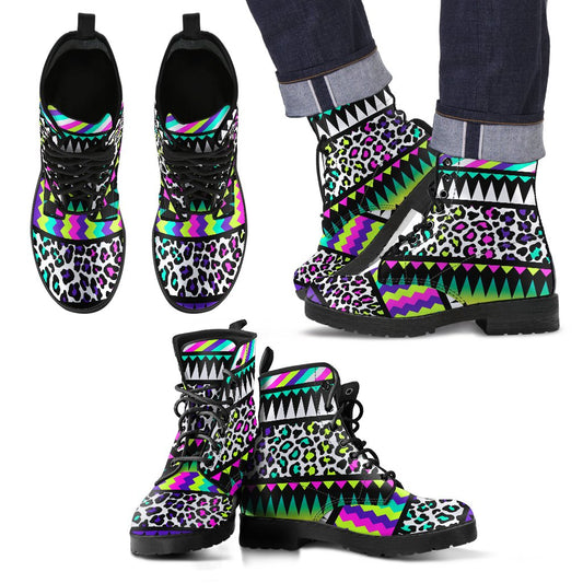 Animal Skin Aztec Rainbow Men Leather Boots