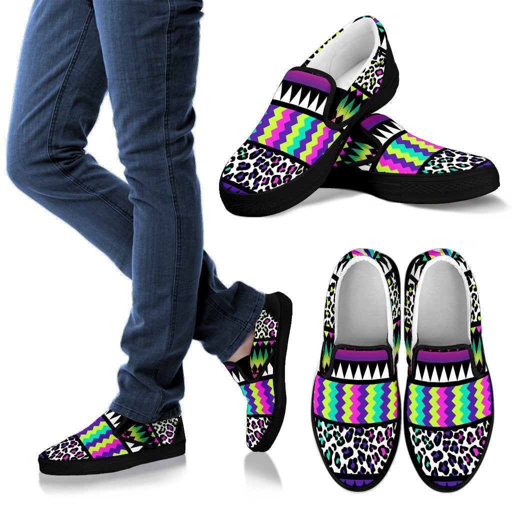 Animal Skin Aztec Rainbow Men Slip On Shoes