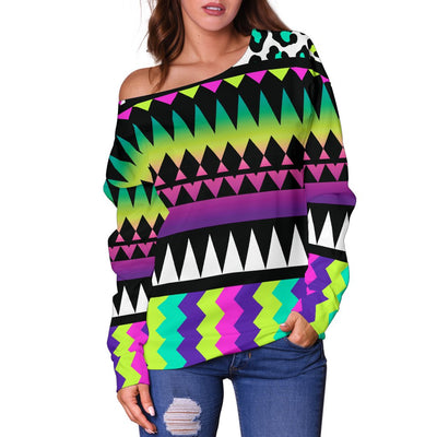 Animal Skin Aztec Rainbow Off Shoulder Sweatshirt