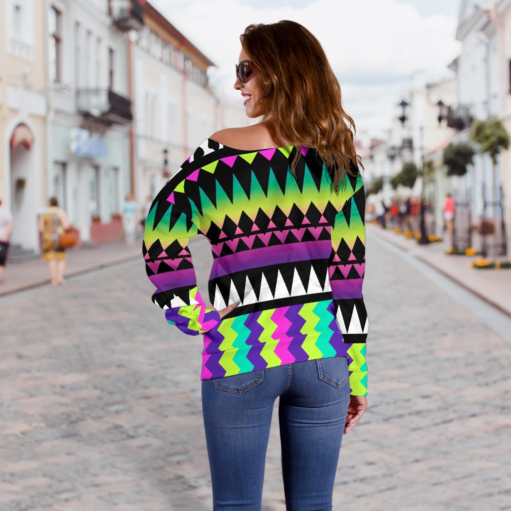 Animal Skin Aztec Rainbow Off Shoulder Sweatshirt