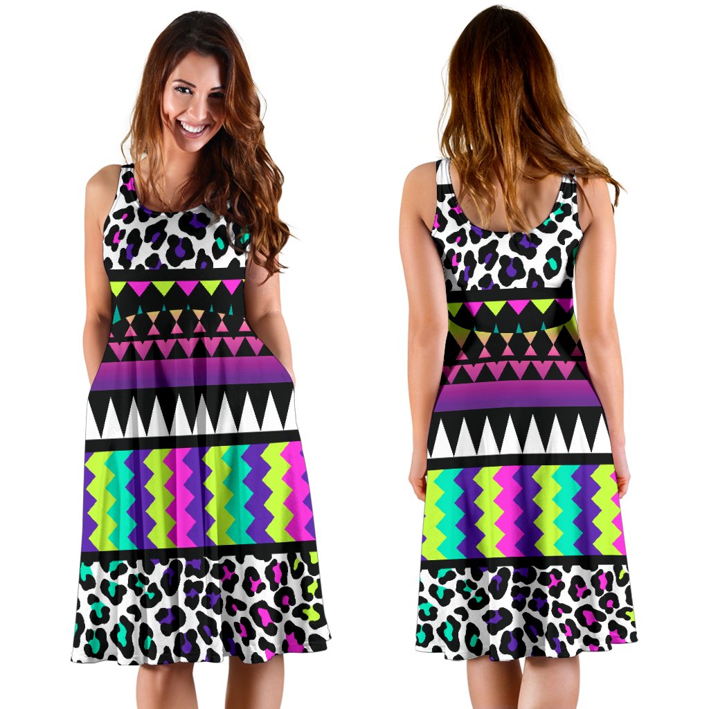 Animal Skin Aztec Rainbow Sleeveless Mini Dress