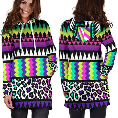 Animal Skin Aztec Rainbow Women Hoodie Dress