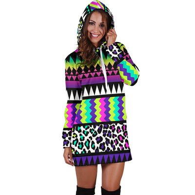Animal Skin Aztec Rainbow Women Hoodie Dress
