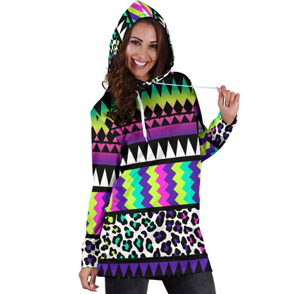 Animal Skin Aztec Rainbow Women Hoodie Dress