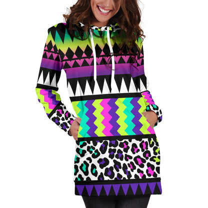 Animal Skin Aztec Rainbow Women Hoodie Dress