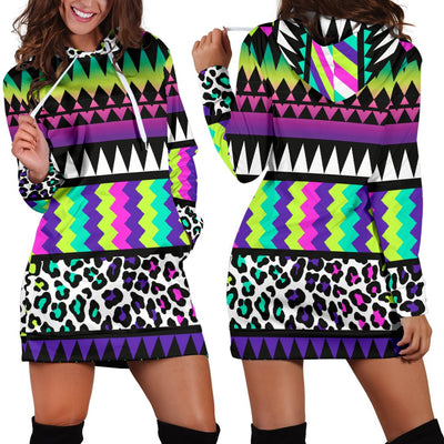 Animal Skin Aztec Rainbow Women Hoodie Dress