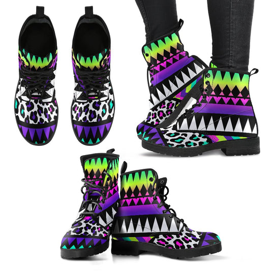 Animal Skin Aztec Rainbow Women & Men Leather Boots