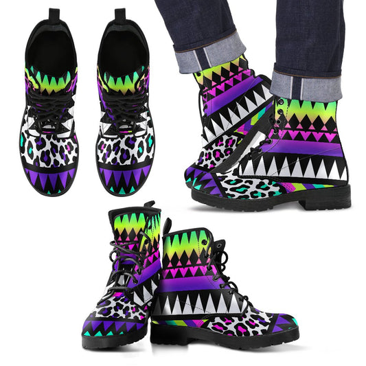 Animal Skin Aztec Rainbow Women & Men Leather Boots