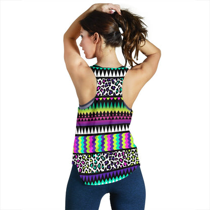 Animal Skin Aztec Rainbow Women Racerback Tank Top