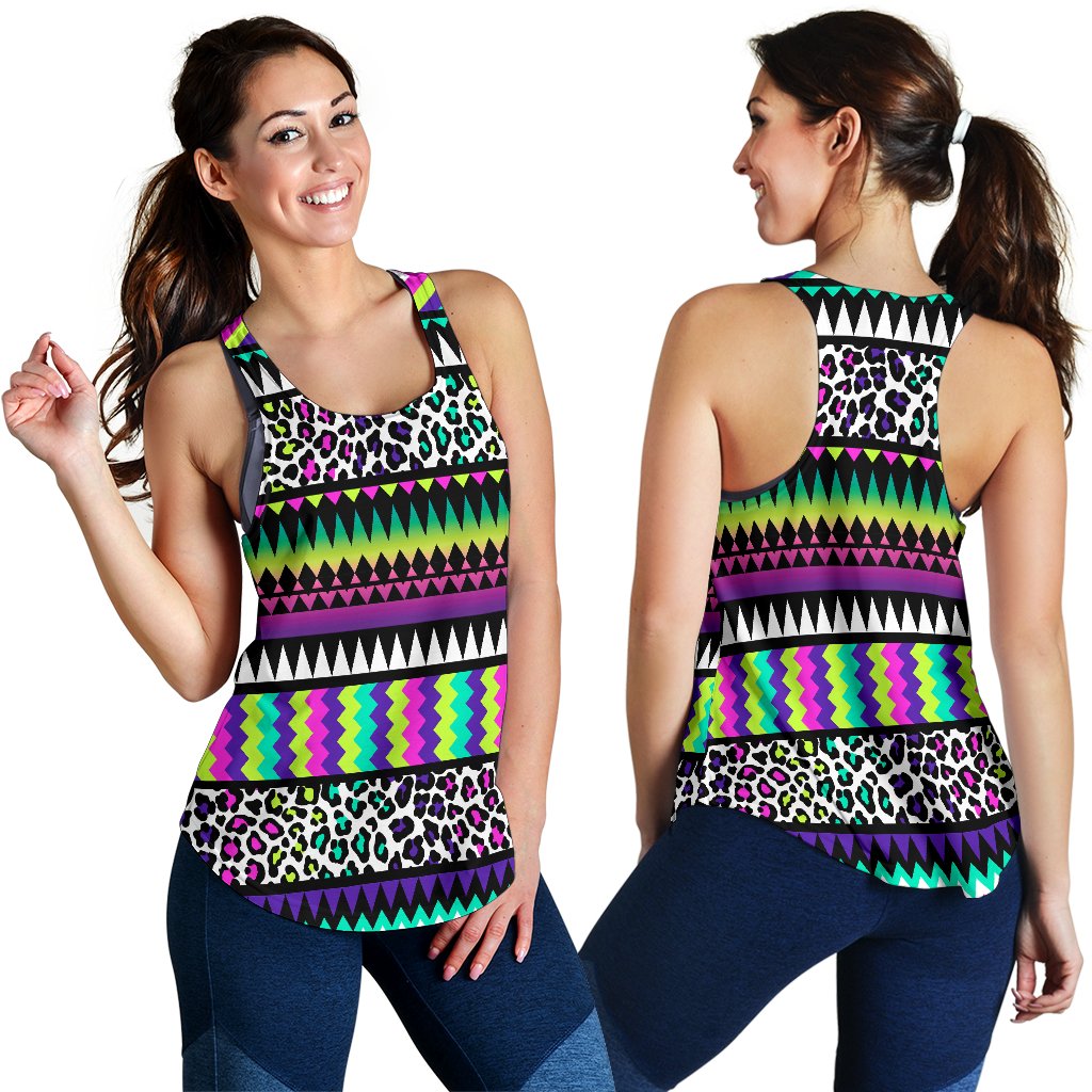 Animal Skin Aztec Rainbow Women Racerback Tank Top