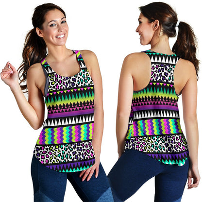 Animal Skin Aztec Rainbow Women Racerback Tank Top