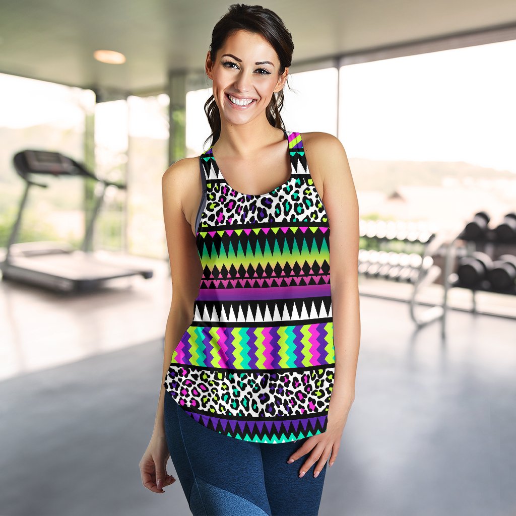 Animal Skin Aztec Rainbow Women Racerback Tank Top