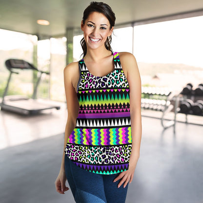Animal Skin Aztec Rainbow Women Racerback Tank Top