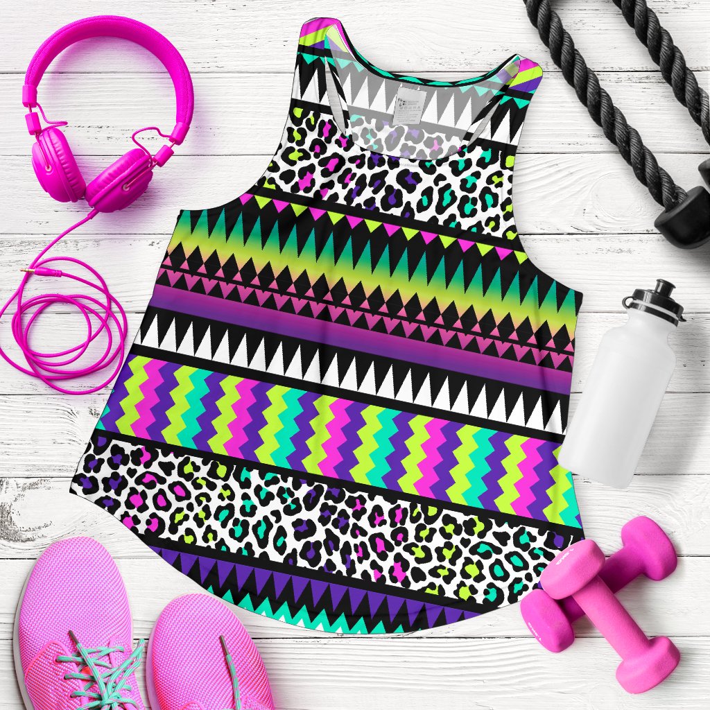 Animal Skin Aztec Rainbow Women Racerback Tank Top